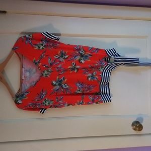 Red Floral and Stripe Top by Venus XS
